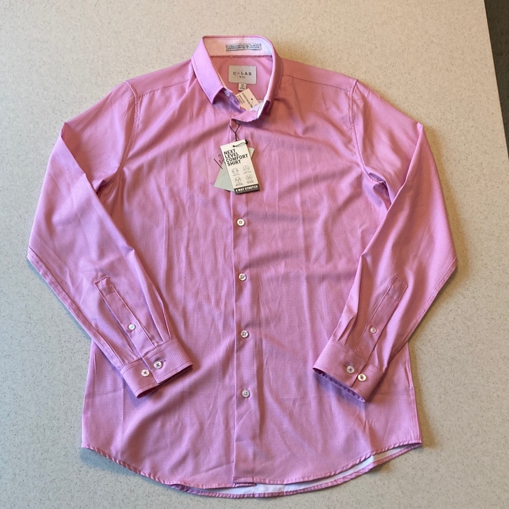 C-LAB NYC Long Sleeve Pink Dress Shirt Men Size Small 15/32-33" - Picture 4 of 15